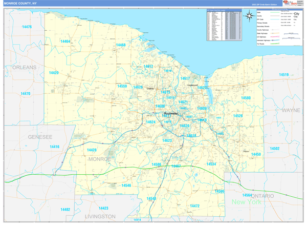 Monroe County, NY Zip Code Wall Map