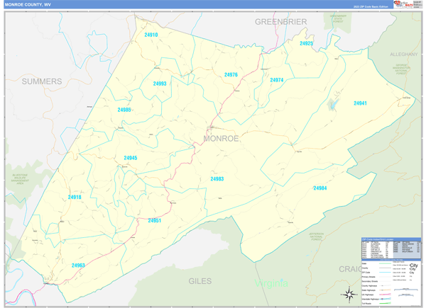 Monroe County, WV Zip Code Map