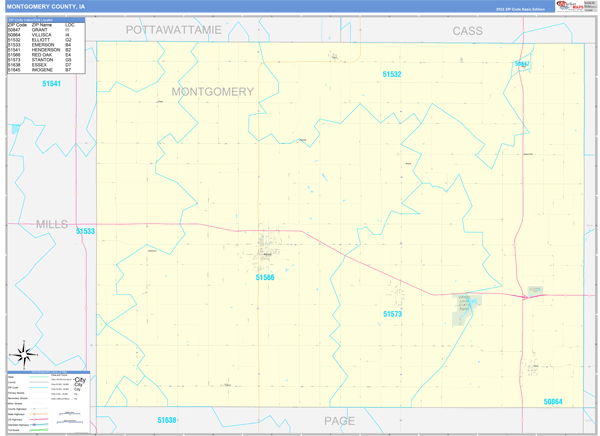 Montgomery County, IA Wall Map Basic Style