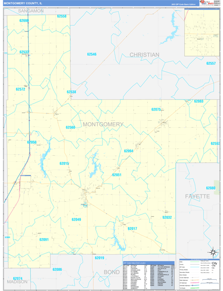 Montgomery County, IL Zip Code Wall Map