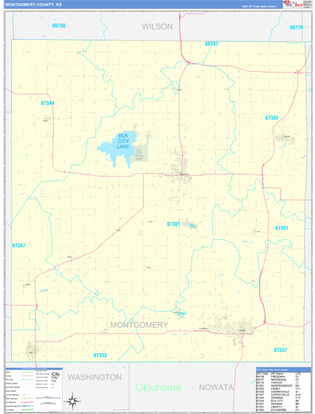 Montgomery County, KS Wall Map Basic Style