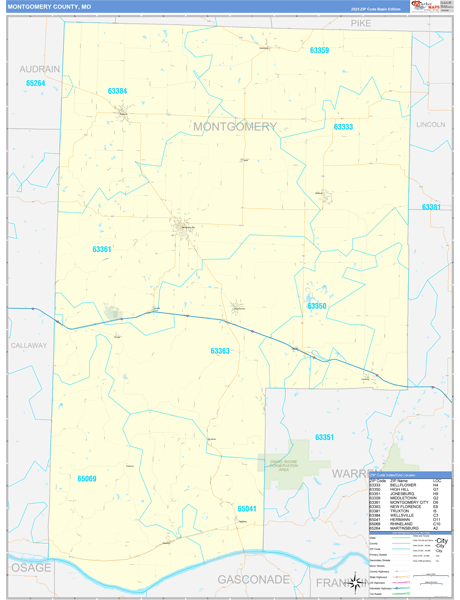 Montgomery County, MO Wall Map Basic Style