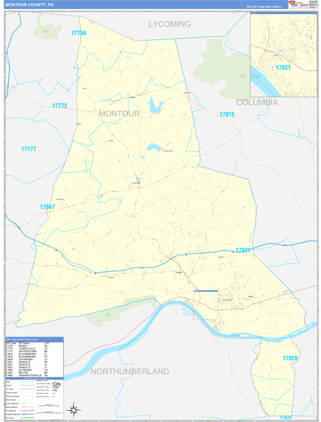Montour County, PA Zip Code Map