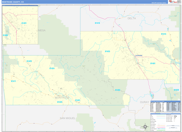 Montrose County Wall Map Basic Style