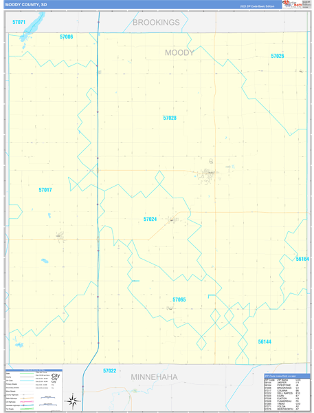 Moody County, SD Zip Code Wall Map
