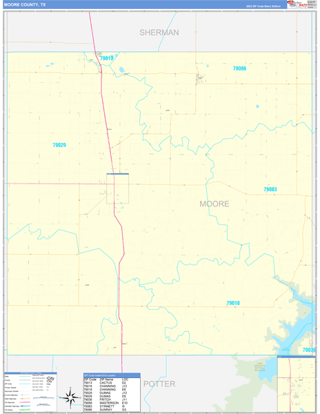 Moore County, TX Zip Code Wall Map