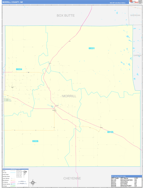 Morrill County Wall Map Basic Style
