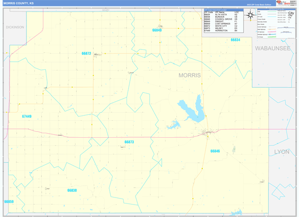 Morris County, KS Zip Code Wall Map