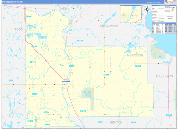 Morrison County, MN Zip Code Wall Map