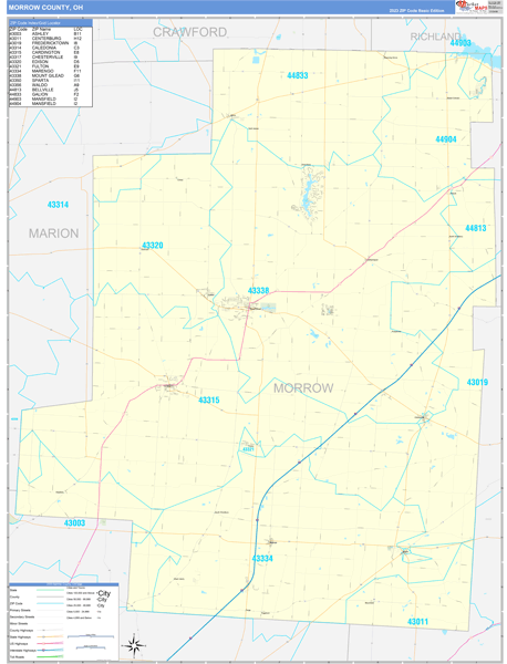 Morrow County, OH Zip Code Wall Map
