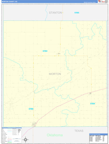 Morton County Wall Map Basic Style