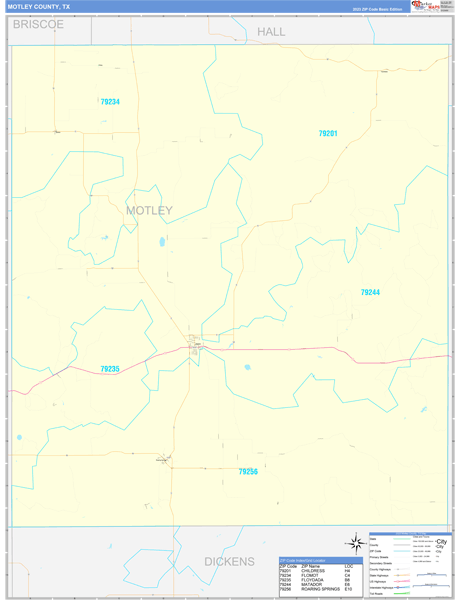 Motley County, TX Zip Code Wall Map