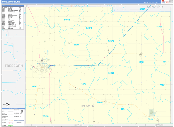 Mower County, MN Zip Code Wall Map