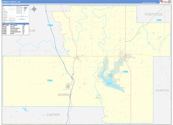 Murray County, OK Zip Code Wall Map
