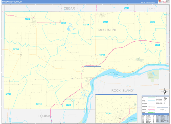 Muscatine County, IA Zip Code Wall Map