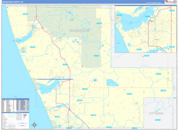 Muskegon County Wall Map Basic Style