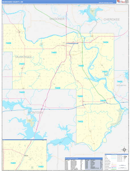 Muskogee County, OK Zip Code Wall Map