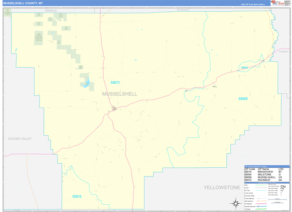 Musselshell County, MT Zip Code Wall Map