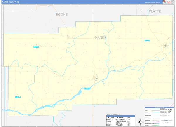 Nance County, NE Zip Code Wall Map
