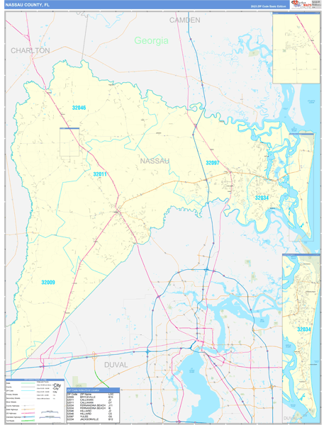 Nassau County, FL Zip Code Wall Map