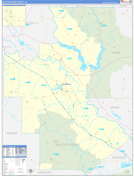 Natchitoches Parish (County), LA Zip Code Wall Map