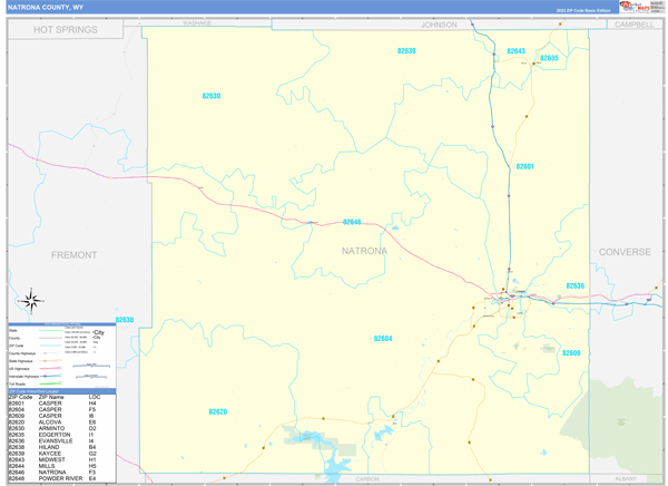 Natrona County, WY Zip Code Wall Map