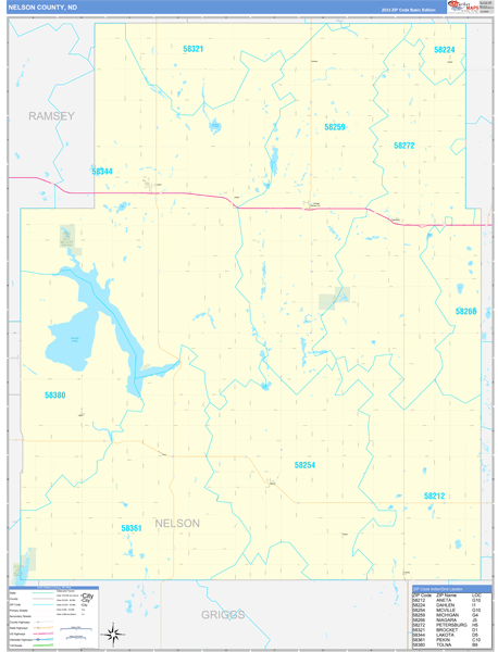 Nelson County, ND Wall Map Basic Style