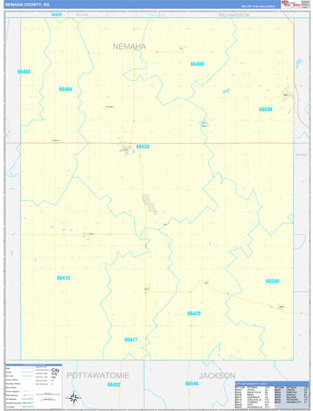 Nemaha County, KS Wall Map Basic Style