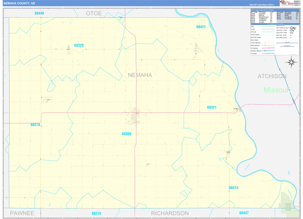 Nemaha County, NE Zip Code Wall Map