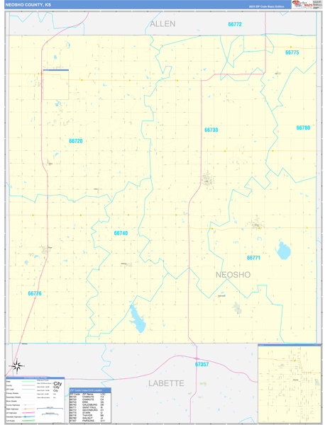 Neosho County, KS Wall Map Basic Style