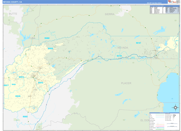 Nevada County, CA Carrier Route Wall Map