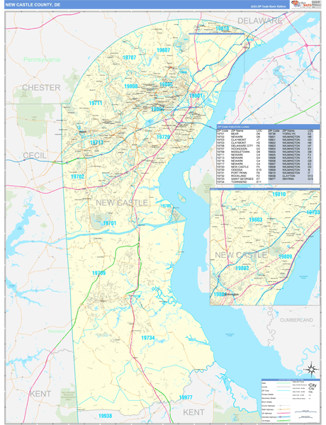 New Castle County Zip Code Map New Castle County, De Zip Code Wall Map Basic Style By Marketmaps - Mapsales