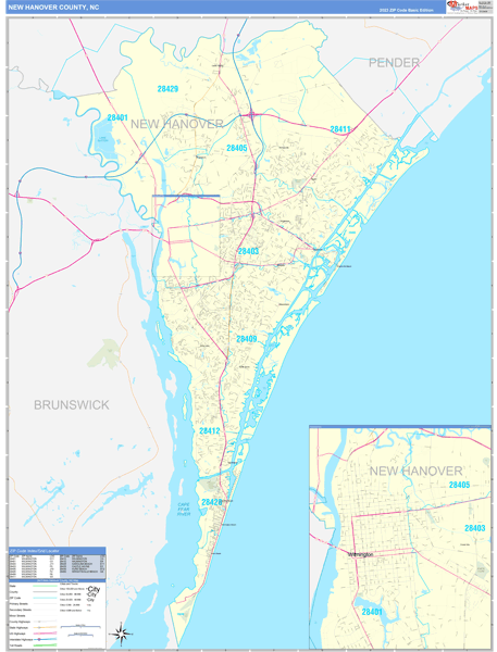 New Hanover County, NC Zip Code Wall Map Basic Style by MarketMAPS ...