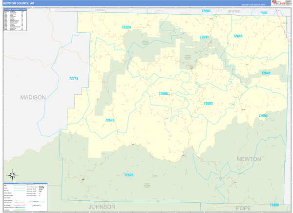 Newton County, AR Wall Map Basic Style