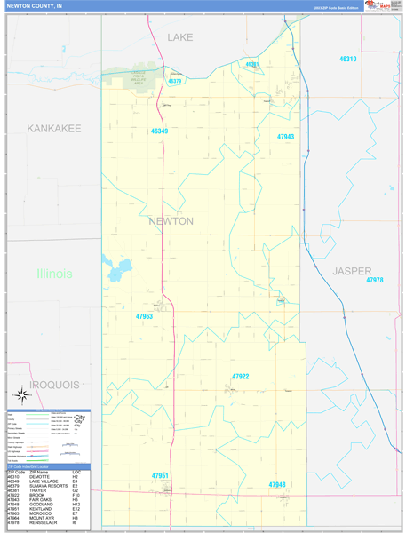 Newton County, IN Zip Code Wall Map