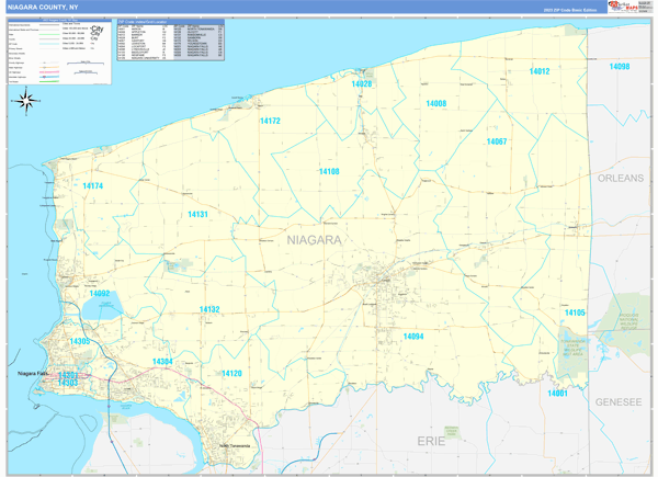 Niagara County, NY Zip Code Wall Map Basic Style by MarketMAPS - MapSales
