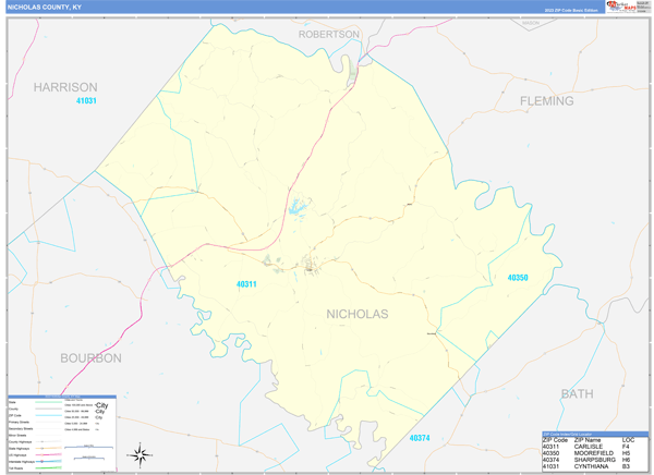 Nicholas County, KY Zip Code Wall Map