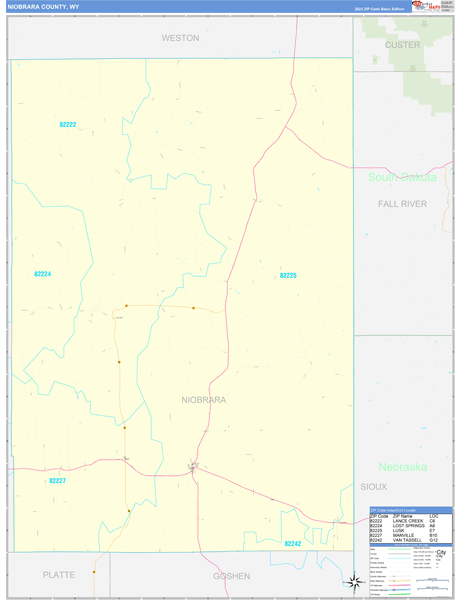 Niobrara County Wall Map Basic Style