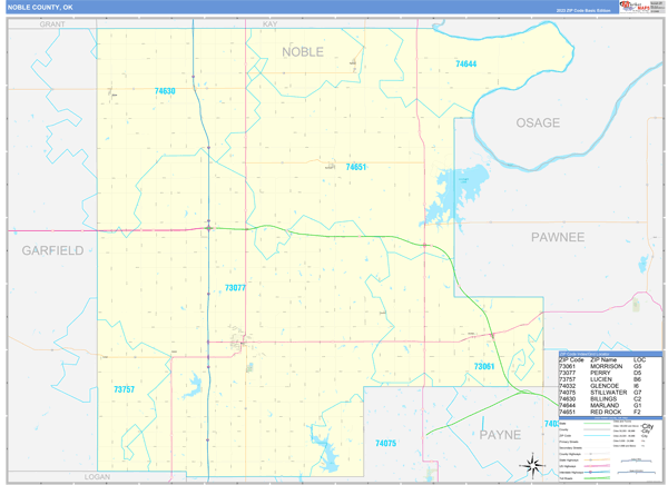 Noble County, OK Zip Code Wall Map