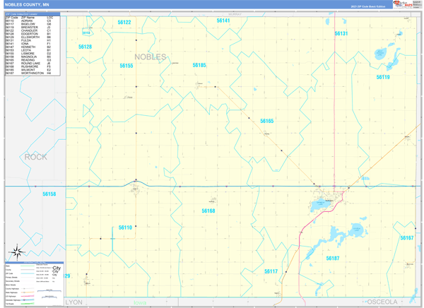 Nobles County, MN Zip Code Wall Map