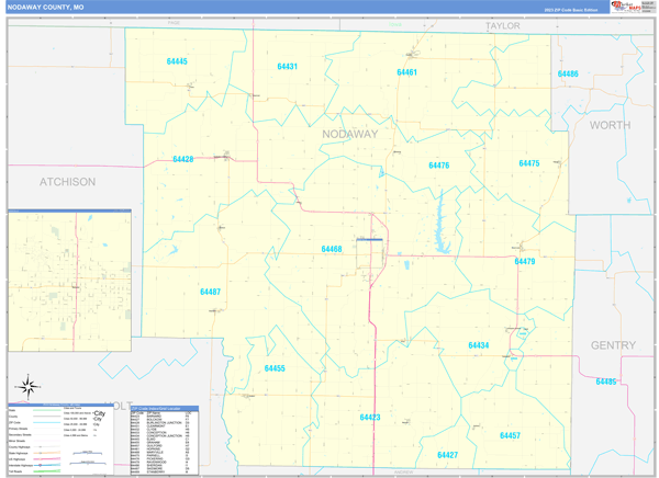 Nodaway County, MO Wall Map Basic Style