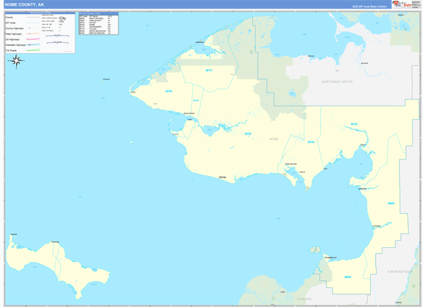 Nome Borough (County), AK Zip Code Wall Map