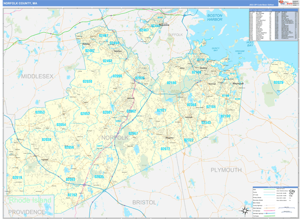Norfolk County, MA Zip Code Map