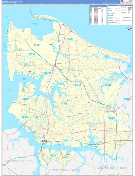 Norfolk County, VA Zip Code Map