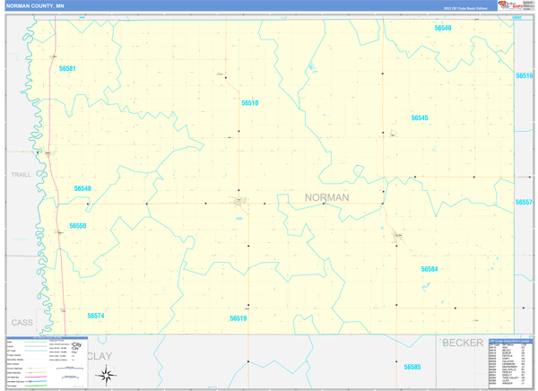 Norman County, MN Zip Code Wall Map