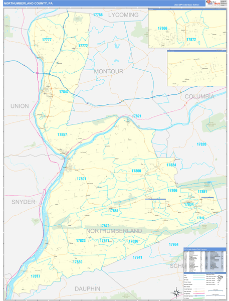 Northumberland County, PA Zip Code Wall Map