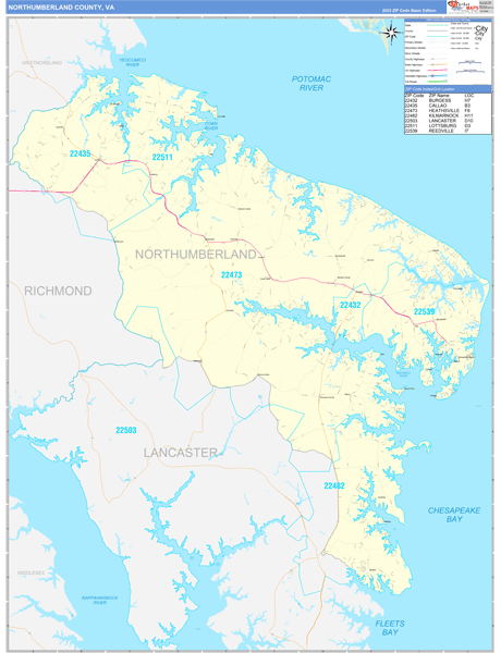 Northumberland County, VA Zip Code Map