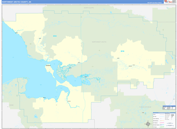 Northwest Arctic County, AK Zip Code Wall Map Basic Style by MarketMAPS ...