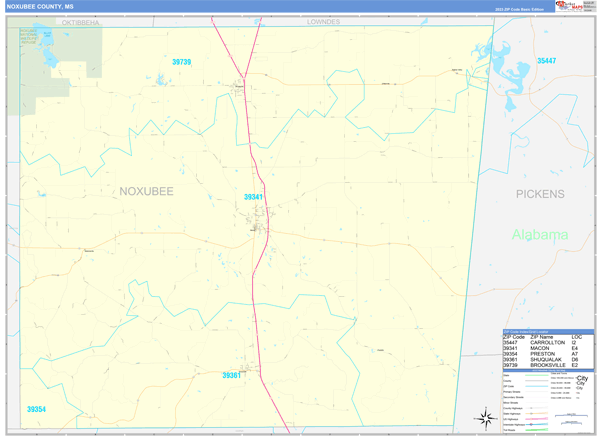 Noxubee County Wall Map Basic Style
