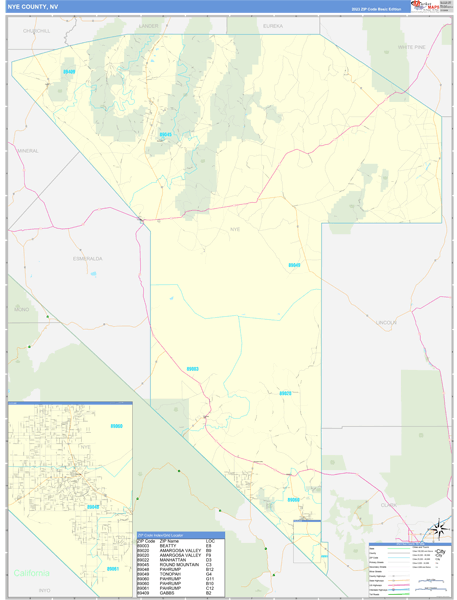 Nye County, NV Zip Code Wall Map